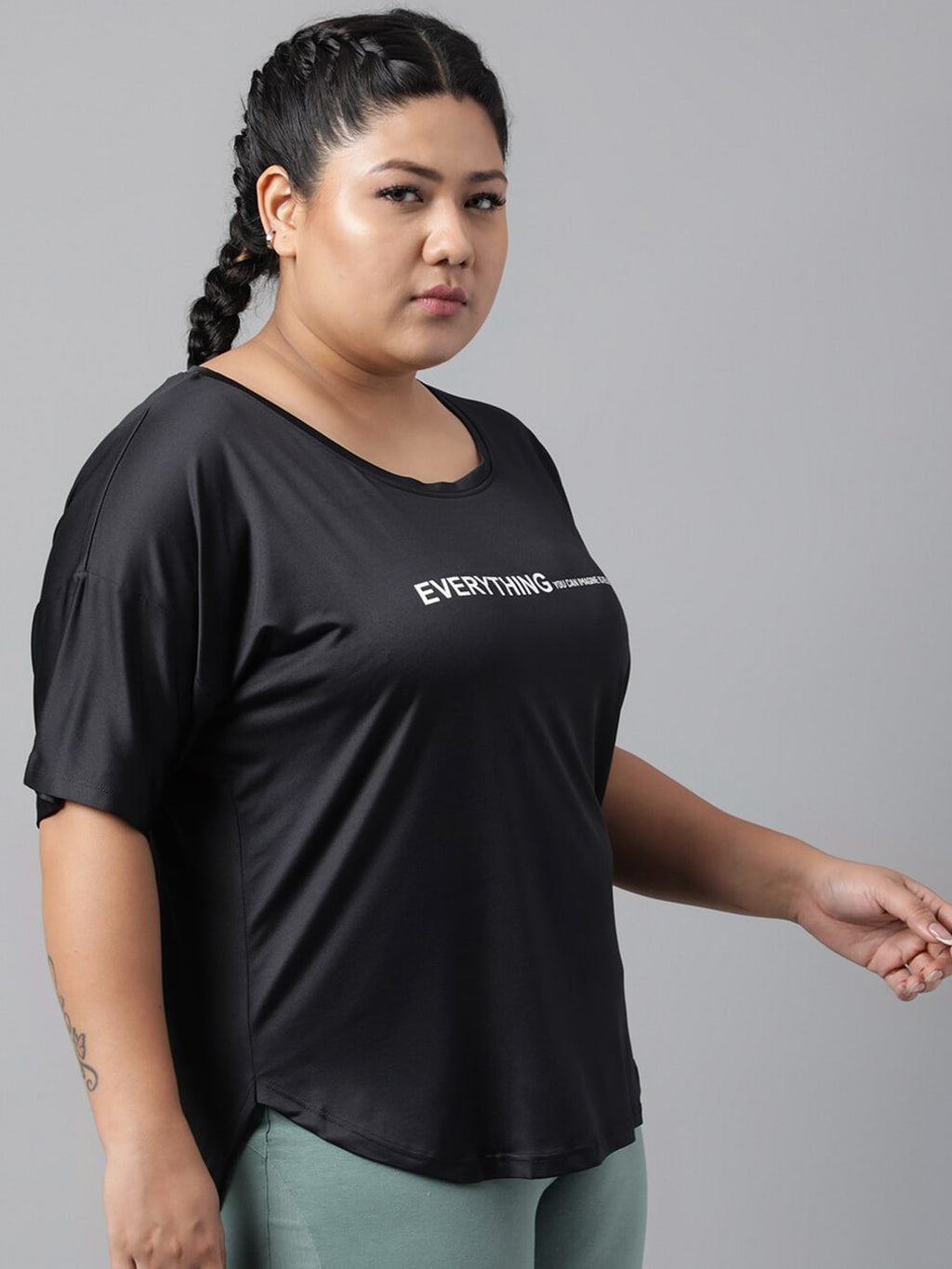 MKH Plus Size Relaxed Fit Typography Printed Drop Shoulder Sleeves Dri-Fit Sports T-shirt | Grocsy