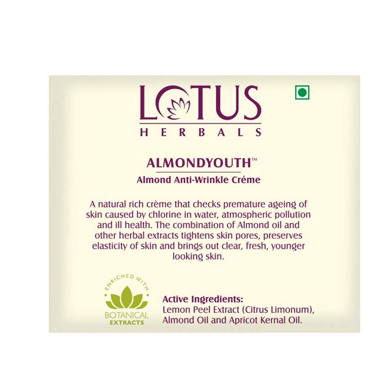Lotus Herbals Almondyouth Almond Anti-Wrinkle Cream | Grocsy