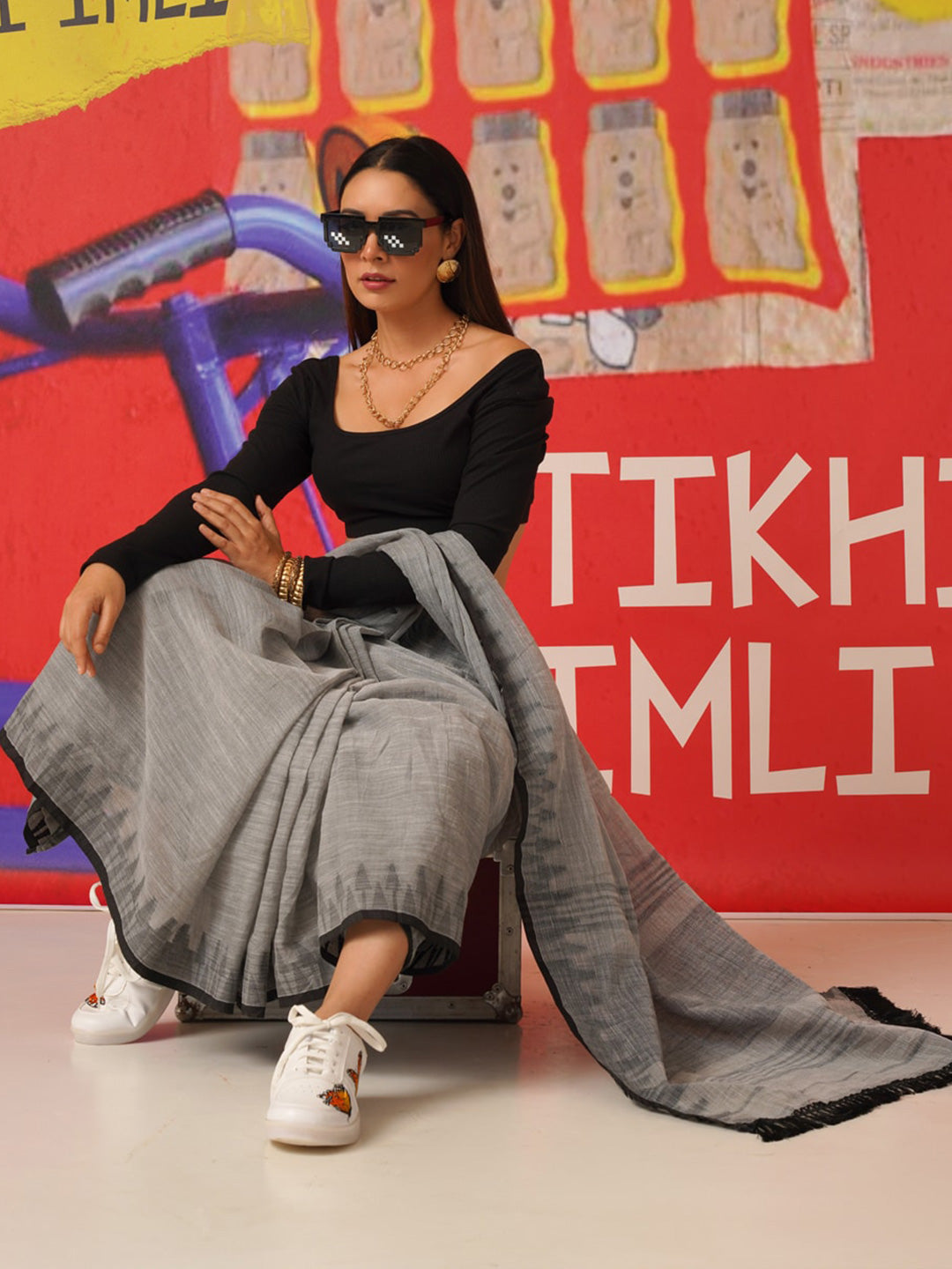 Tikhi Imli Woven Design Cotton Blend Saree | Grocsy