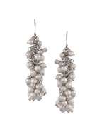 Shoshaa Silver-Toned & White Contemporary Hoop Earrings | Grocsy