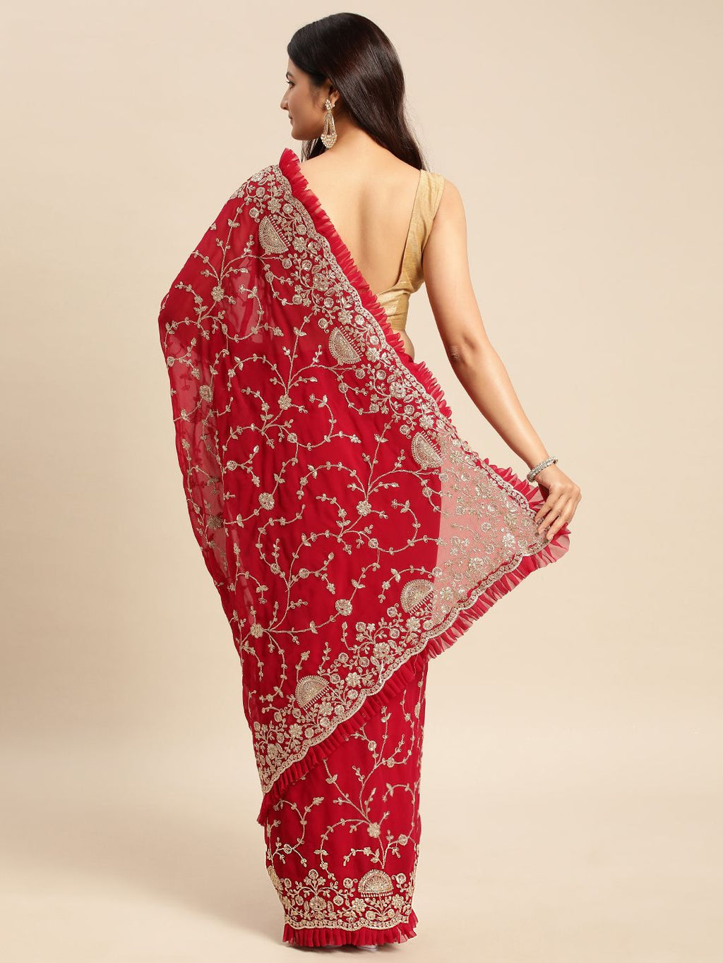 kasee Floral Zari Pure Georgette Saree | Grocsy
