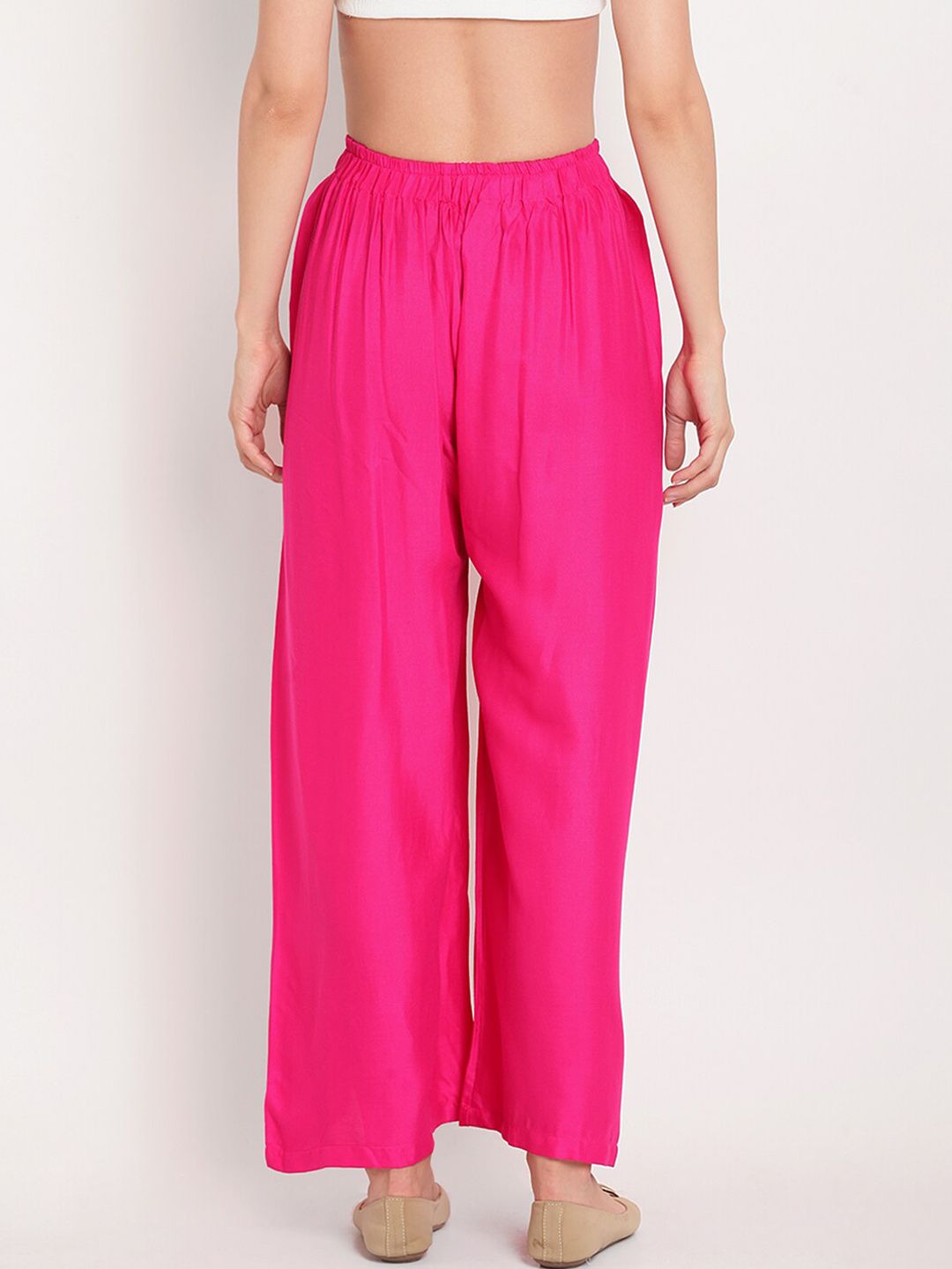 TAG 7 Women Pink Solid Flared Palazzos | Grocsy