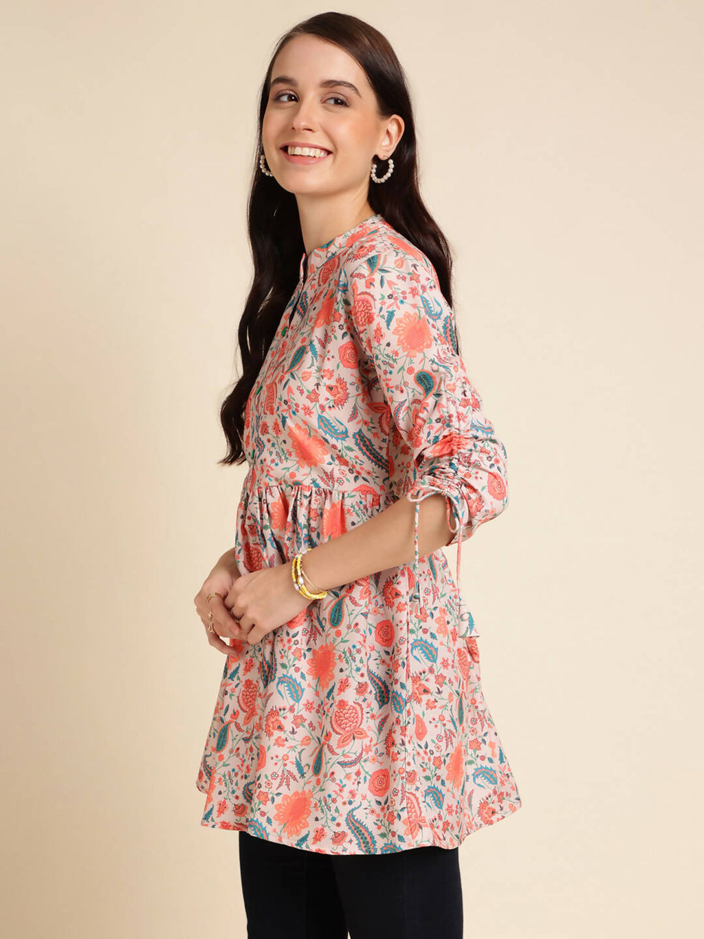 Orange Poly Rayon Digital Printed A-line Top - Tarini | Grocsy