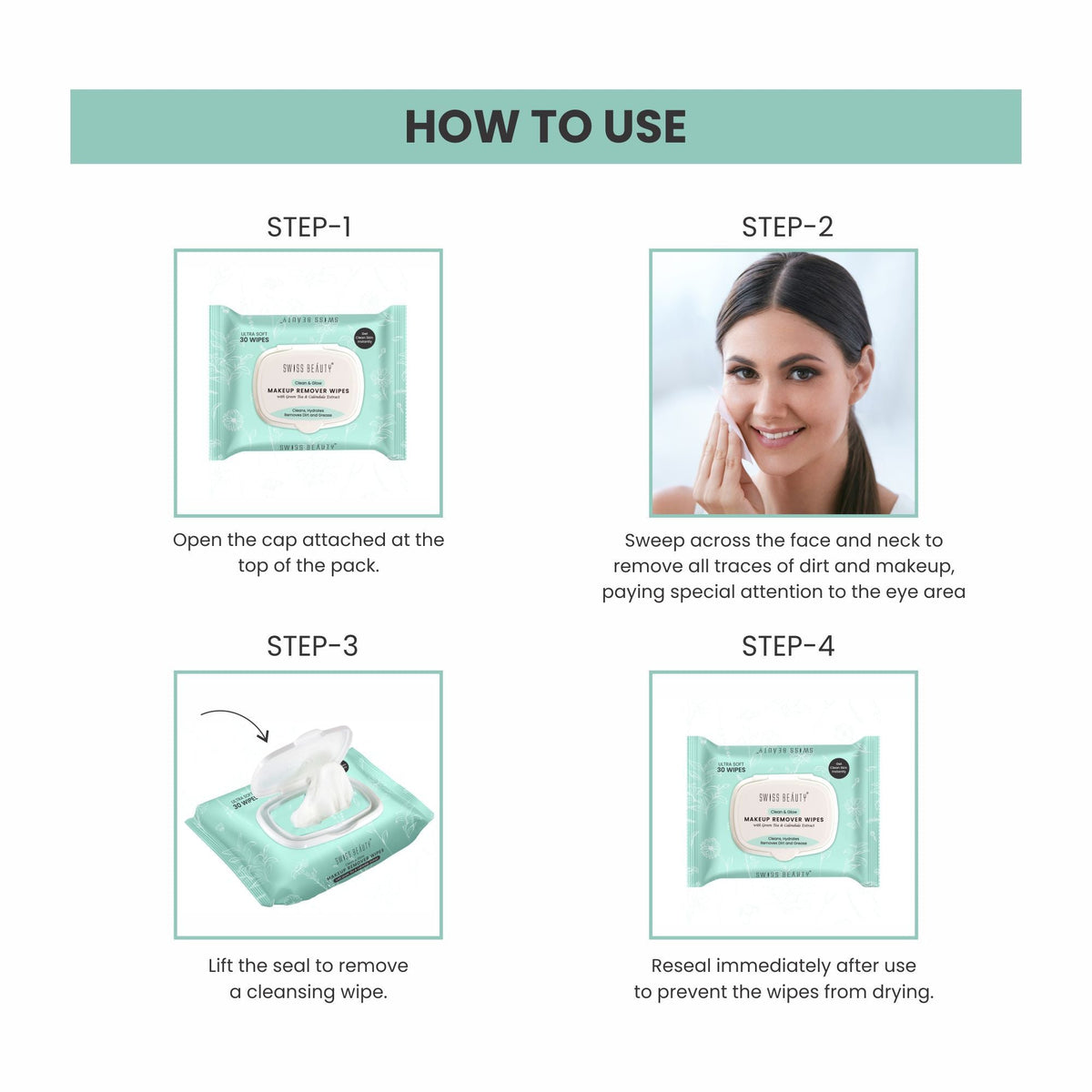 Swiss Beauty Clean And Glow Makeup Remover Wipes | Grocsy