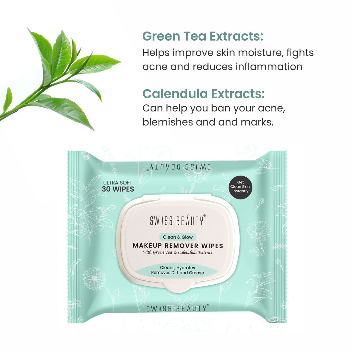 Swiss Beauty Clean And Glow Makeup Remover Wipes | Grocsy