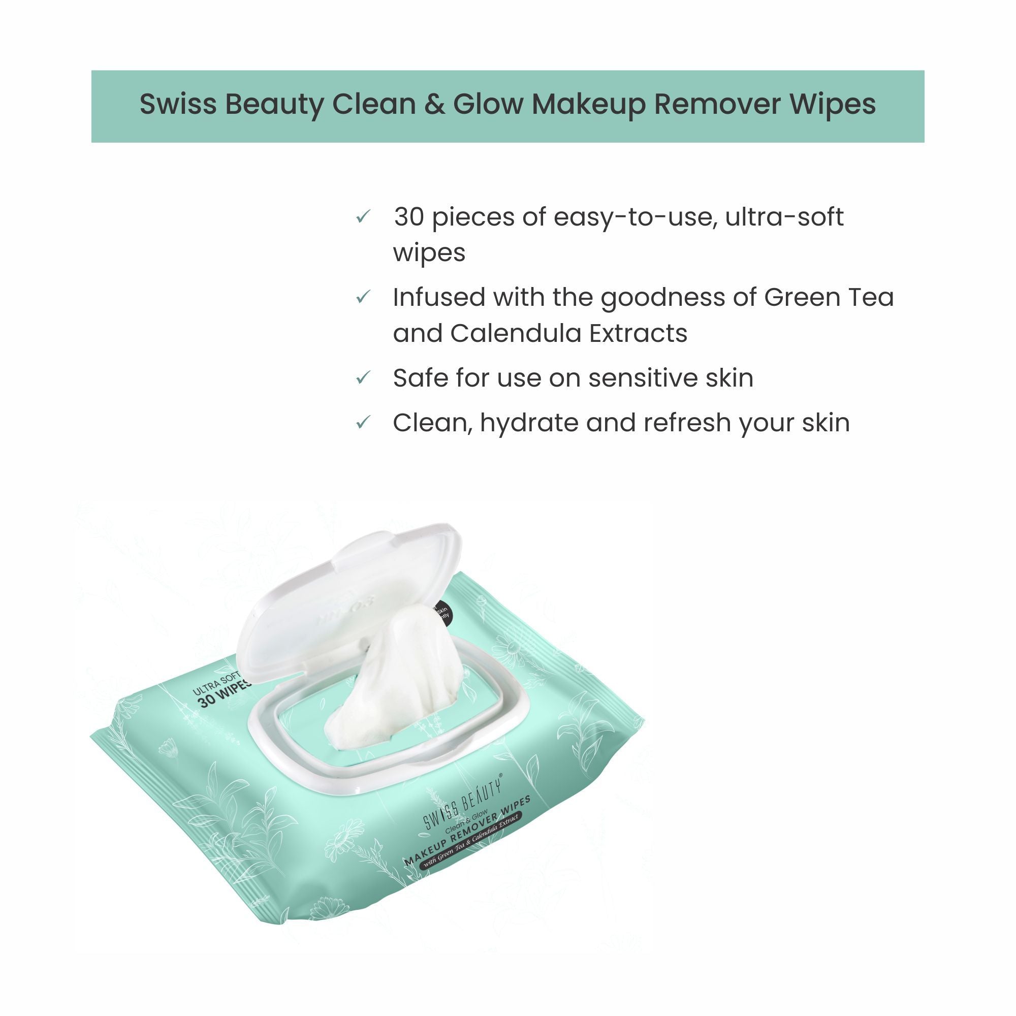 Swiss Beauty Clean And Glow Makeup Remover Wipes | Grocsy