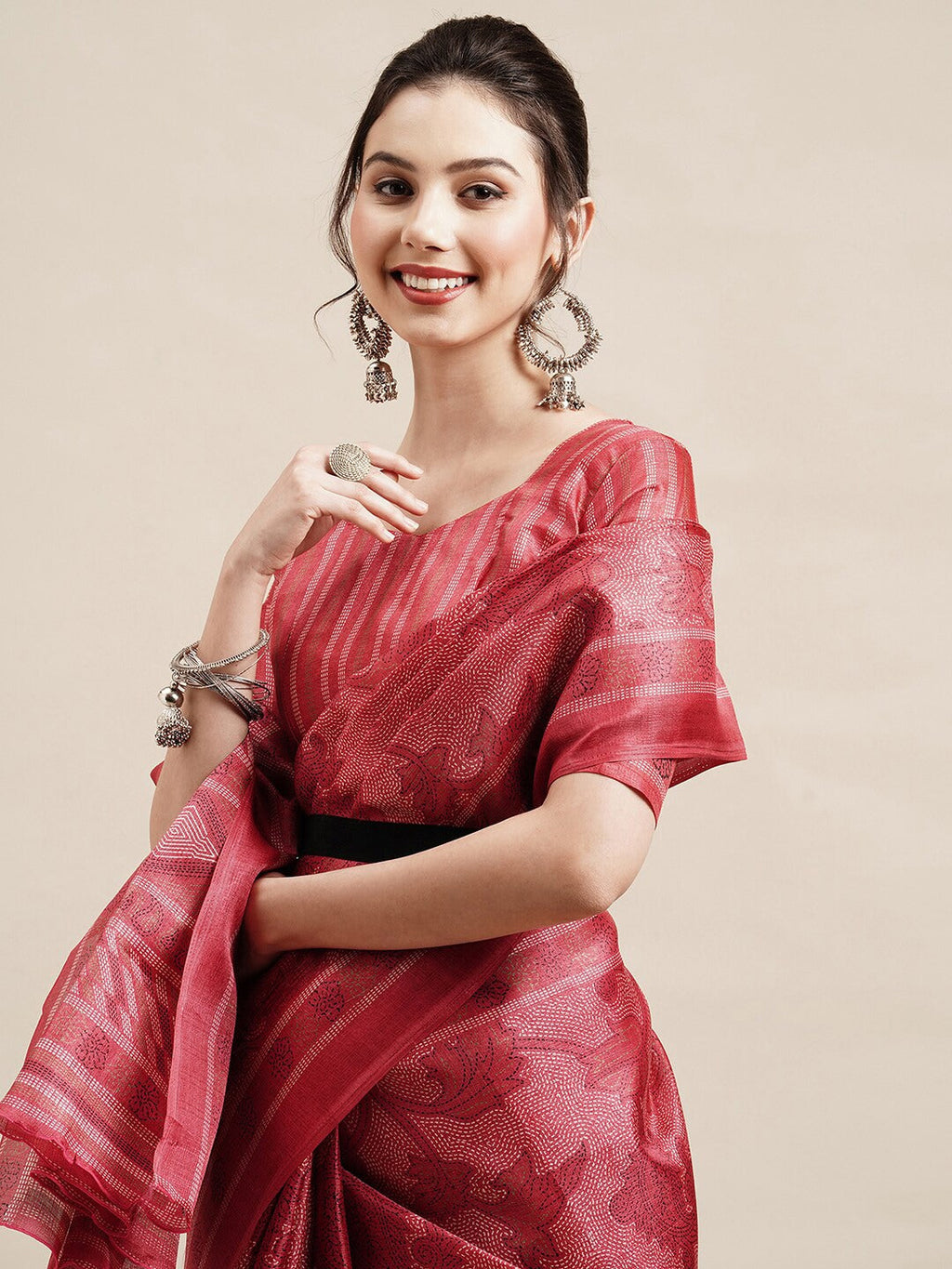 Saree Mall Red & White Ethnic Motifs Art Silk Saree | Grocsy