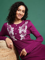 Sangria Paisley Embroidered Thread Work Kurta with Trouser | Grocsy