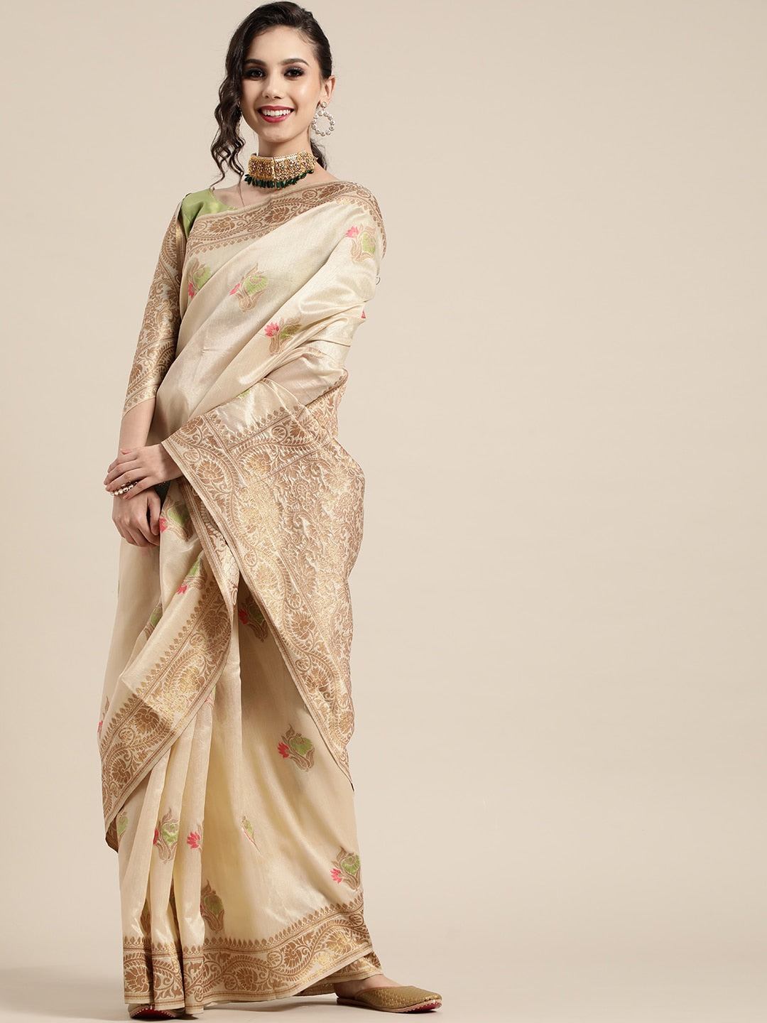 Saree Mall Ethnic Motifs Silk Blend Saree with Woven Design border | Grocsy