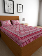 Urban Magic Pink Printed Cotton 104 TC King Bedsheet with 2 Pillow Covers | Grocsy