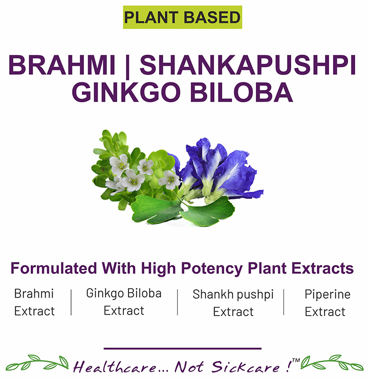 Bliss Welness Brain Health Brahmi + Shankapushpi Ginkgo Biloba Veg Tablet | Grocsy