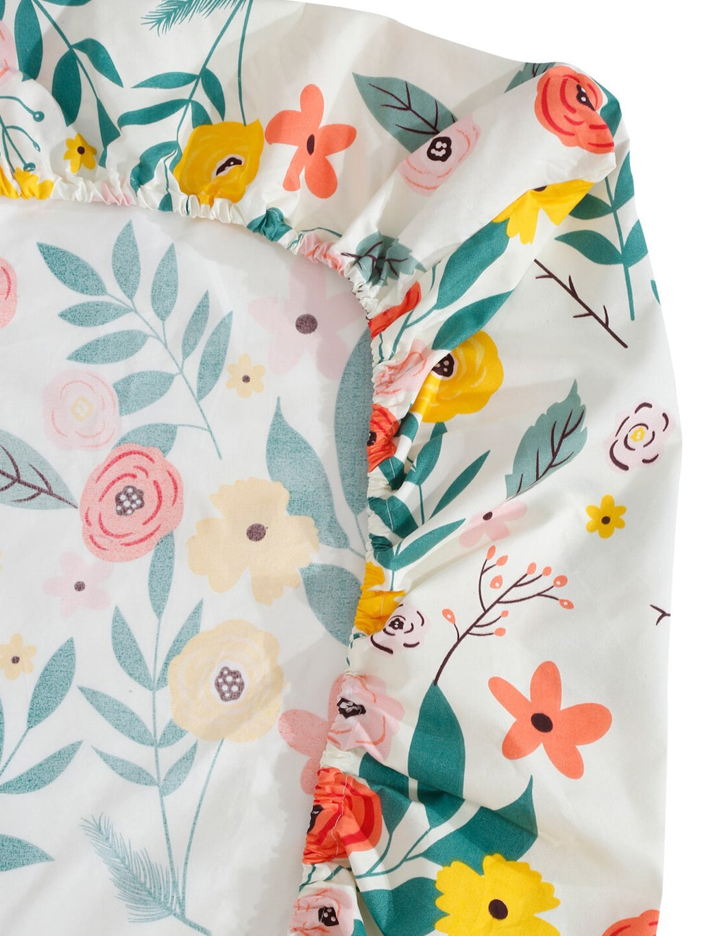 KLOTTHE White & Grey Floral Print 300 TC Fitted Double King Bedsheet With 2 Pillow Covers | Grocsy