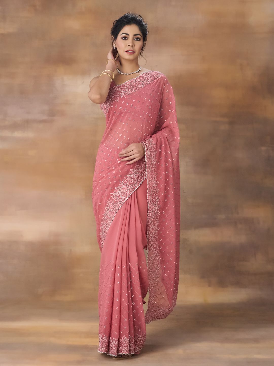 kasee Embroidered Poly Georgette Saree | Grocsy