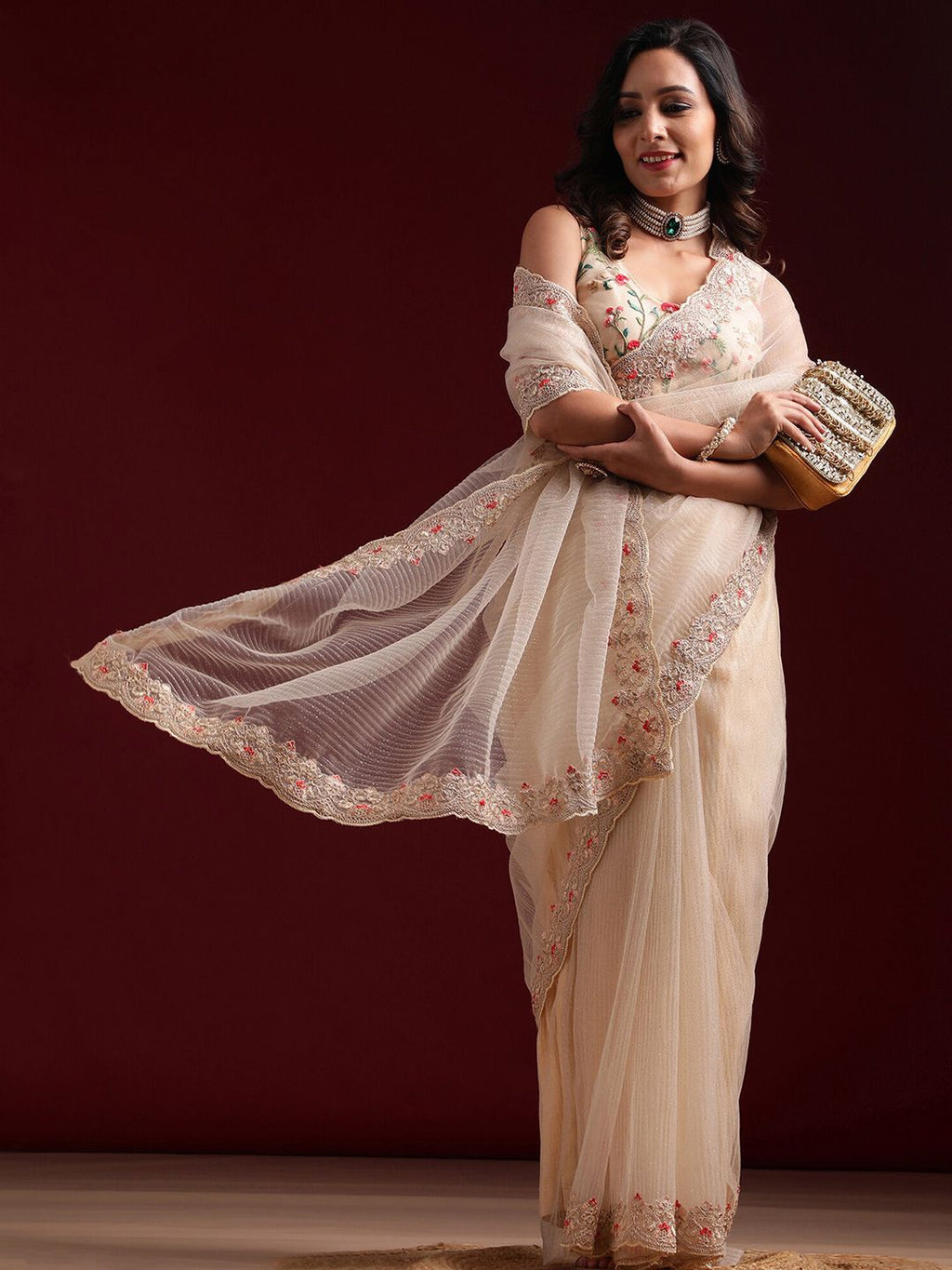 kasee Embellished Embroidered Net Saree | Grocsy