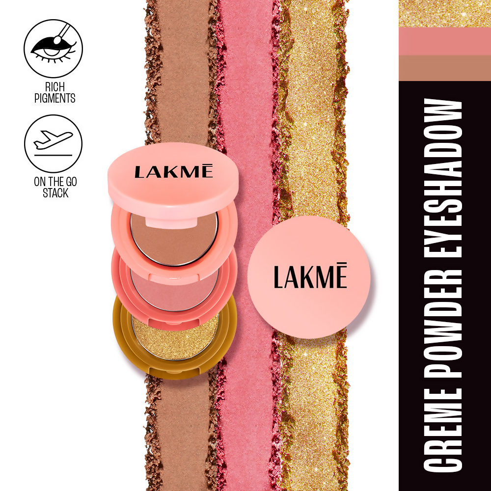 Lakme 9 To 5 Eyeconic Cream Powder Eyeshadow Stack - Golden Hour Goddess | Grocsy