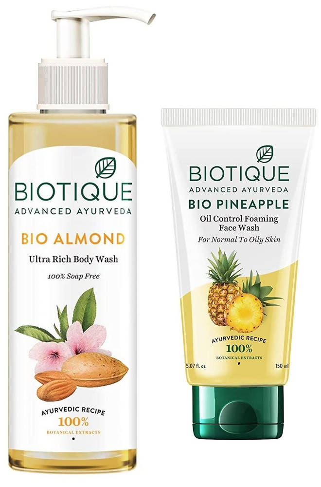 Biotique Bio Almond Body Wash And Bio Pineapple Face Wash | Grocsy