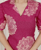 Miravan Womens Pink Printed Collar Neck Short Puff Sleeves Cotton A-Line Maxi Dress | Grocsy