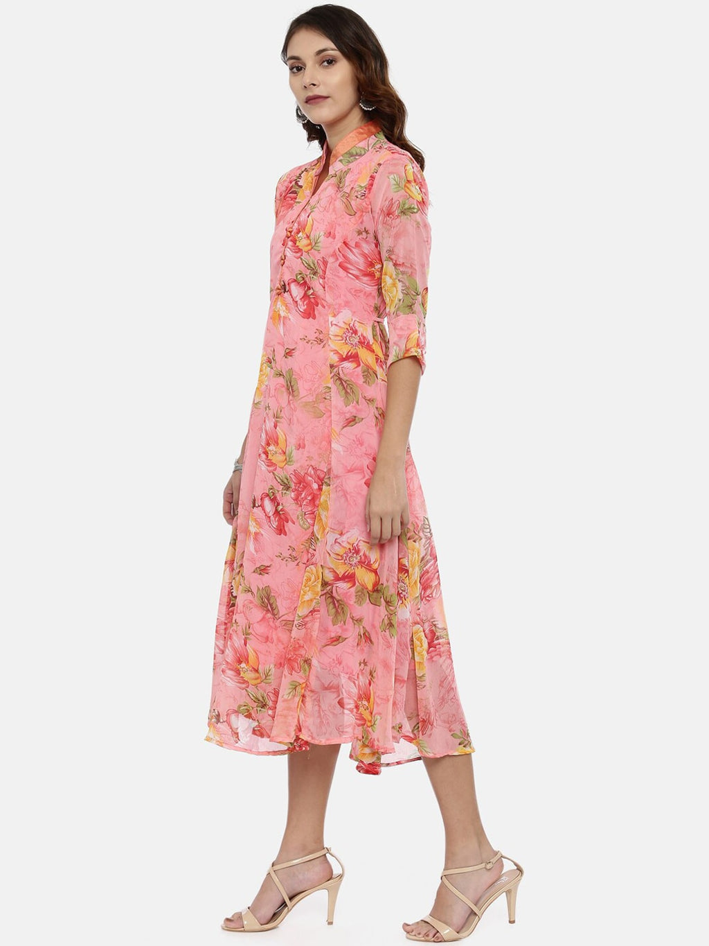 Souchii Woman Pink Floral Printed A-Line Dress | Grocsy