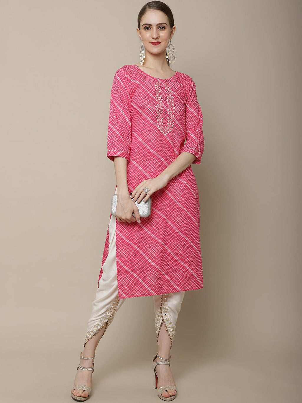 Sangria Women Pink Leheriya Striped Kurta | Grocsy