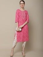 Sangria Women Pink Leheriya Striped Kurta | Grocsy