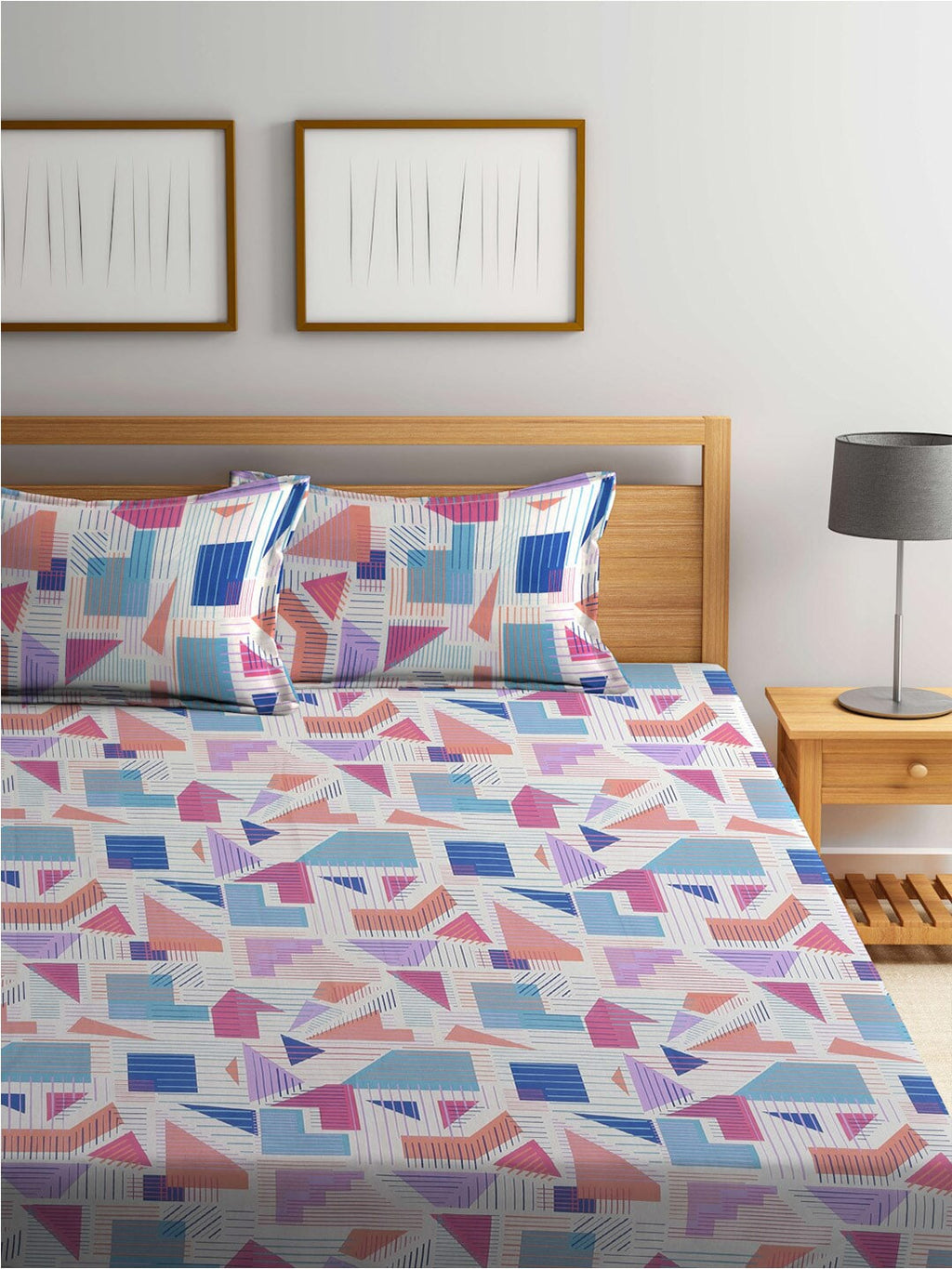 BOMBAY DYEING Serenita Blue Printed Cotton 144 TC King Bedsheet with 2 Pillow Covers | Grocsy