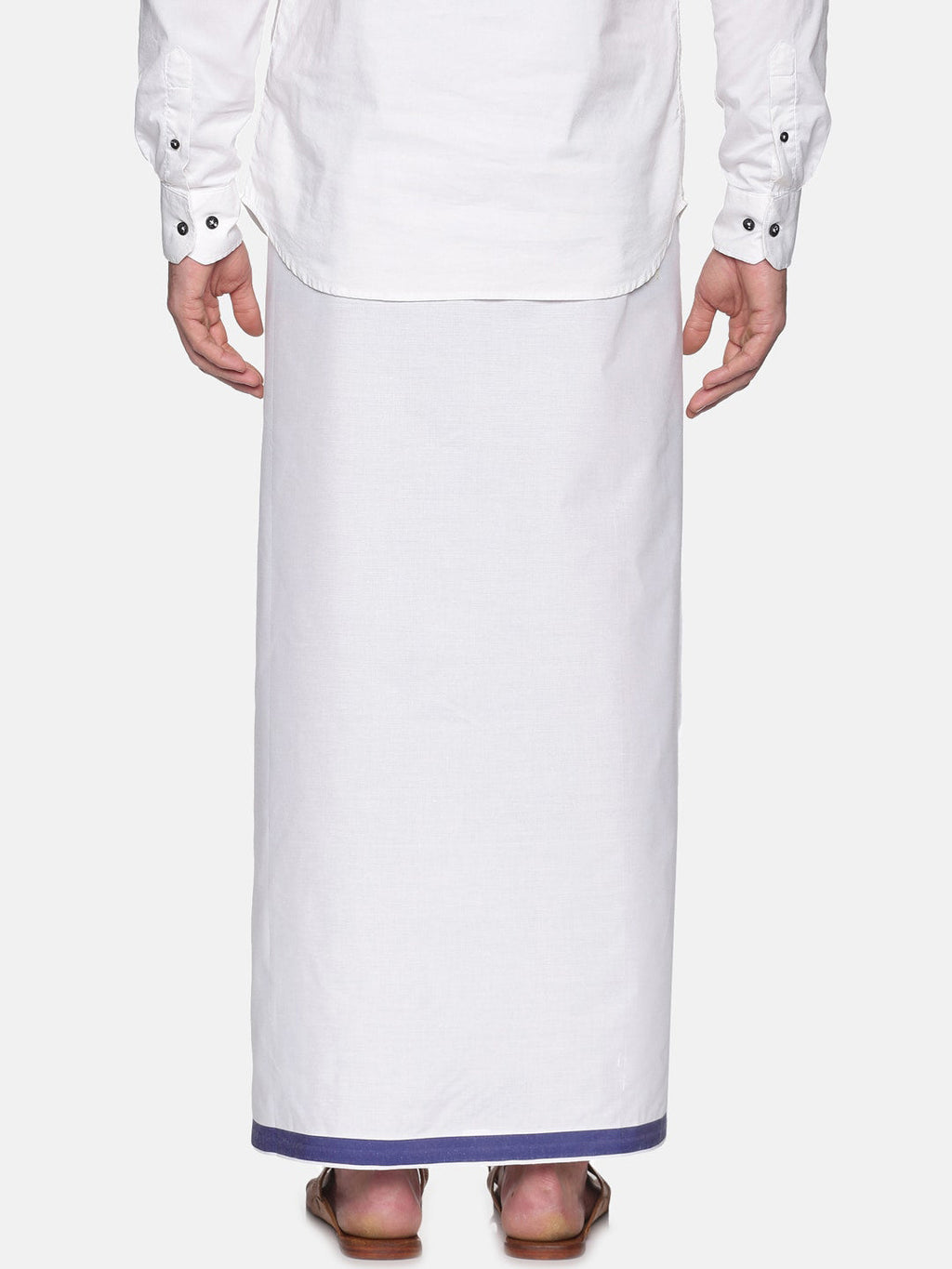 Sethukrishna Mens White Solid Readymade Cotton Dhoti | Grocsy