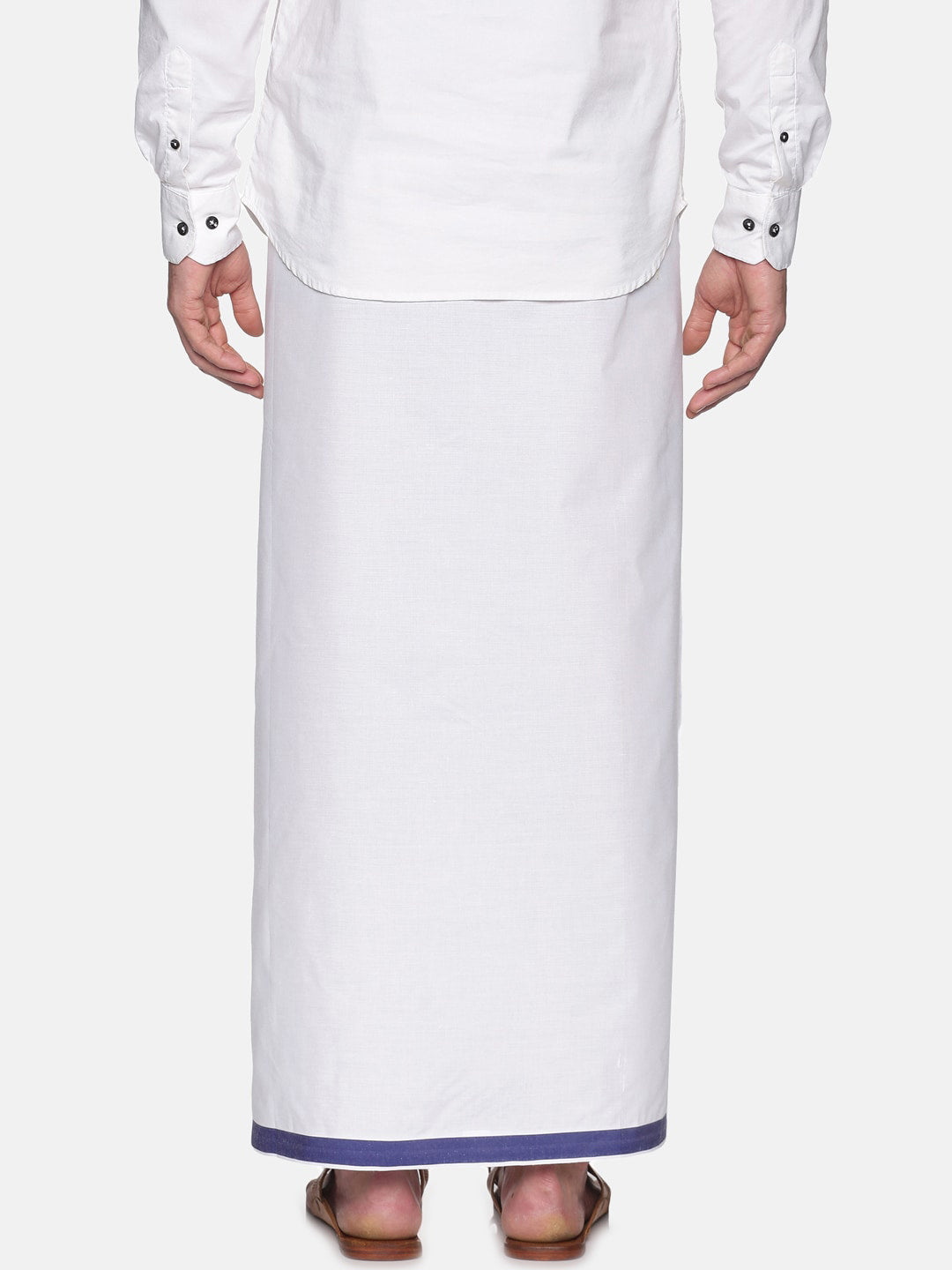 Sethukrishna Mens White Solid Readymade Cotton Dhoti | Grocsy