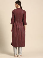 Sangria Women Maroon Striped A-Line Kurta | Grocsy