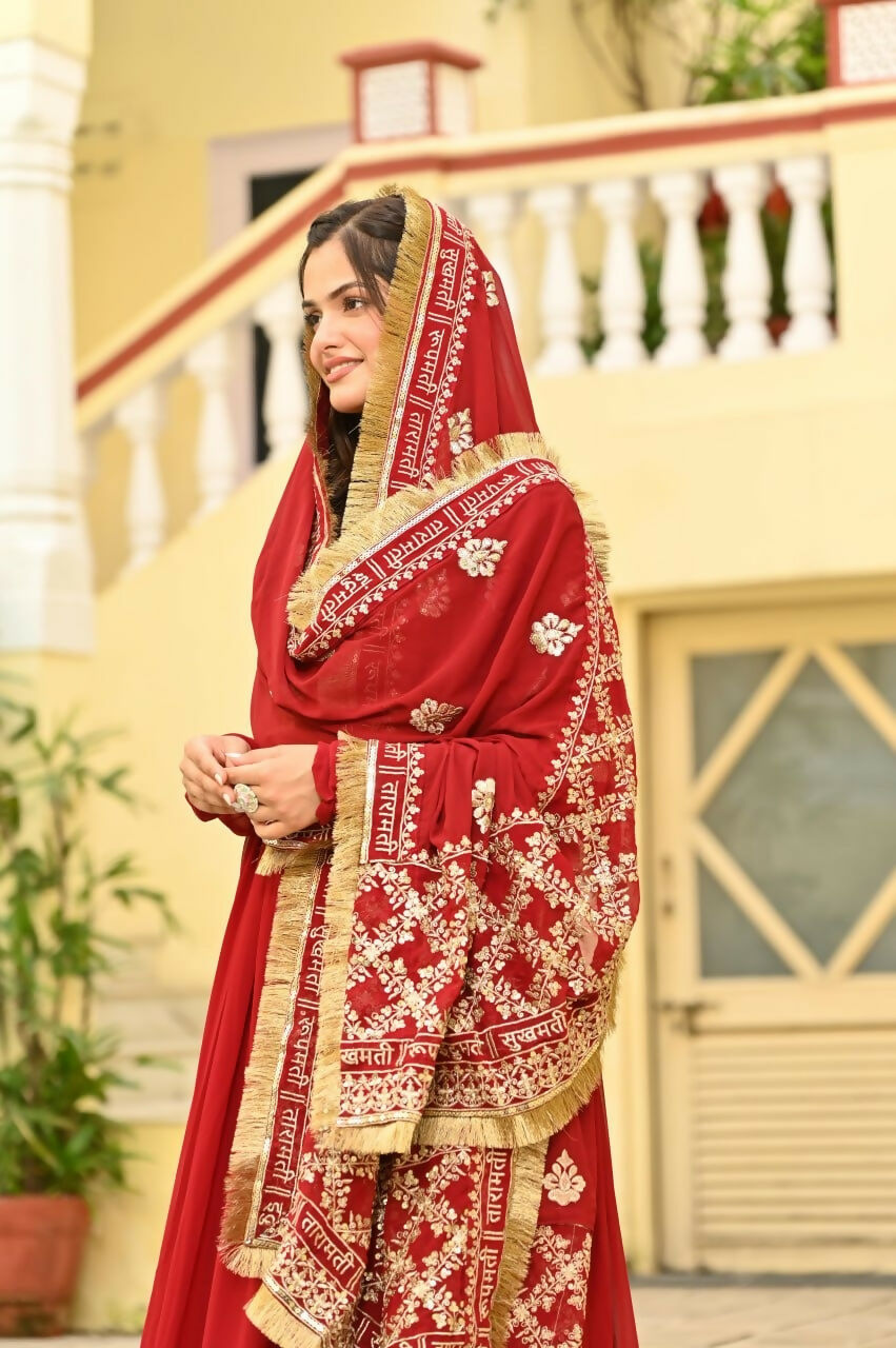Teeya Creation Red Color Faux Georgette Wedding Wear Embroidery Work Long Gown | Grocsy
