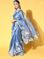 Saree Mall Floral Saree with Embroidered Border | Grocsy
