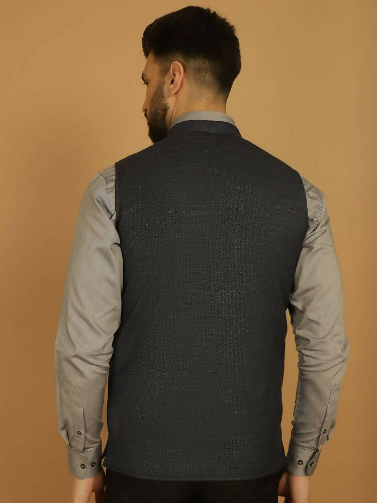 Even Apparels Nehru Jacket With Welt Pockets - Blue | Grocsy