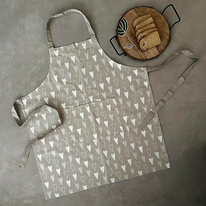 Oak & Lily 100% Cotton Kitchen Apron-Red Heart | Grocsy