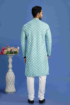 Raivat Ethnic Cotton Embroidery Kurta Pajama In Teal Green Colour | Grocsy