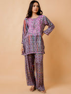 HOUSE OF KARI Floral Embroidered Regular Chikankari Straight Kurta with Palazzos | Grocsy