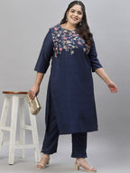 Sztori Plus Size Floral Printed Regular Kurta with Trousers | Grocsy