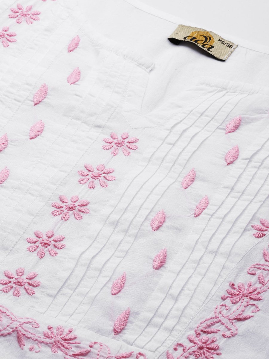ADA Ethnic Motifs Embroidered Chikankari Cotton Kurta | Grocsy