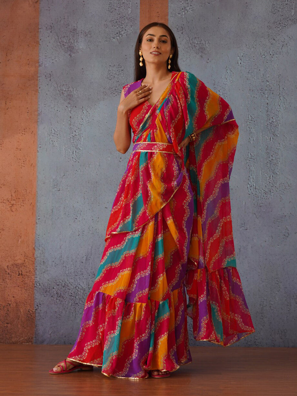 Tikhi Imli Leheriya Gotta Patti Saree | Grocsy