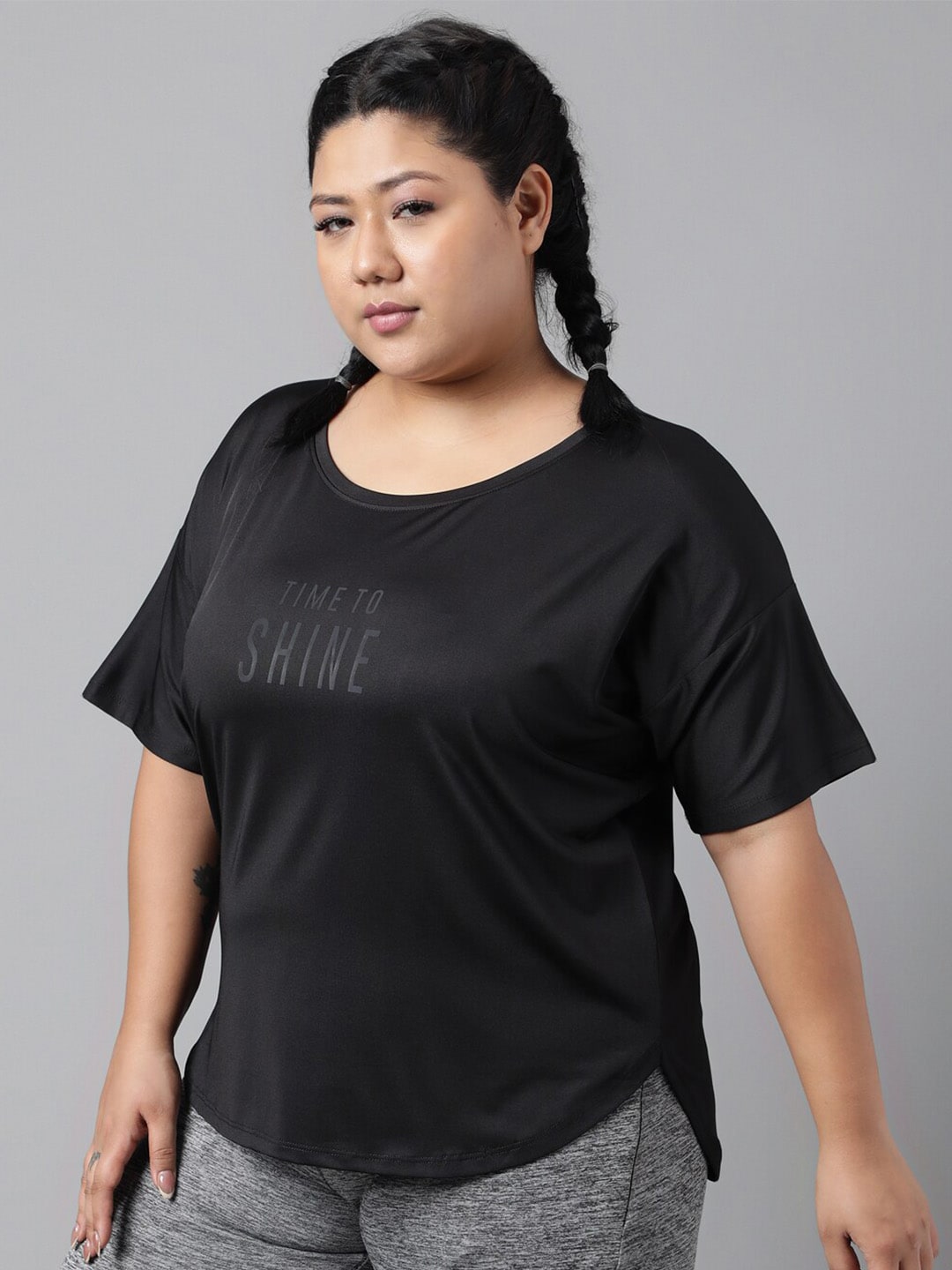 MKH Plus Size Typography Printed Dri-FIT Sports T-Shirt | Grocsy