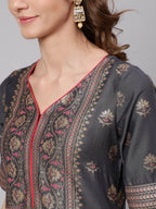 Aks Ethnic Motifs Printed Straight Silk Kurta | Grocsy
