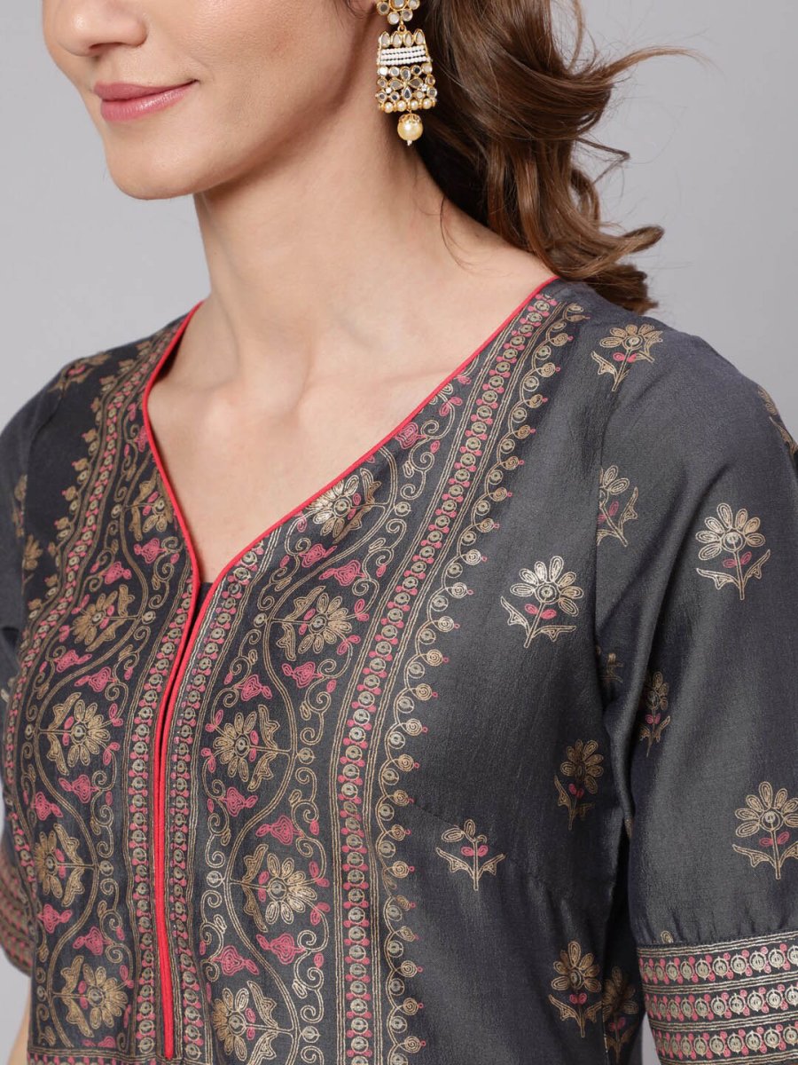 Aks Ethnic Motifs Printed Straight Silk Kurta | Grocsy
