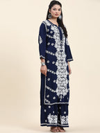 HOUSE OF KARI Ethnic Motifs Embroidered Chikankari Cotton Kurta & Palazzos | Grocsy