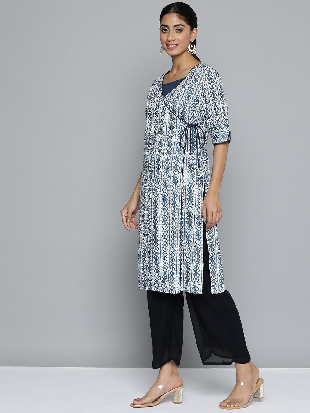 HERE&NOW Printed Wrap Designed Layered Kurta | Grocsy