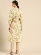 Sangria Women Beige Floral Printed Gotta Patti Kurta with Trousers | Grocsy