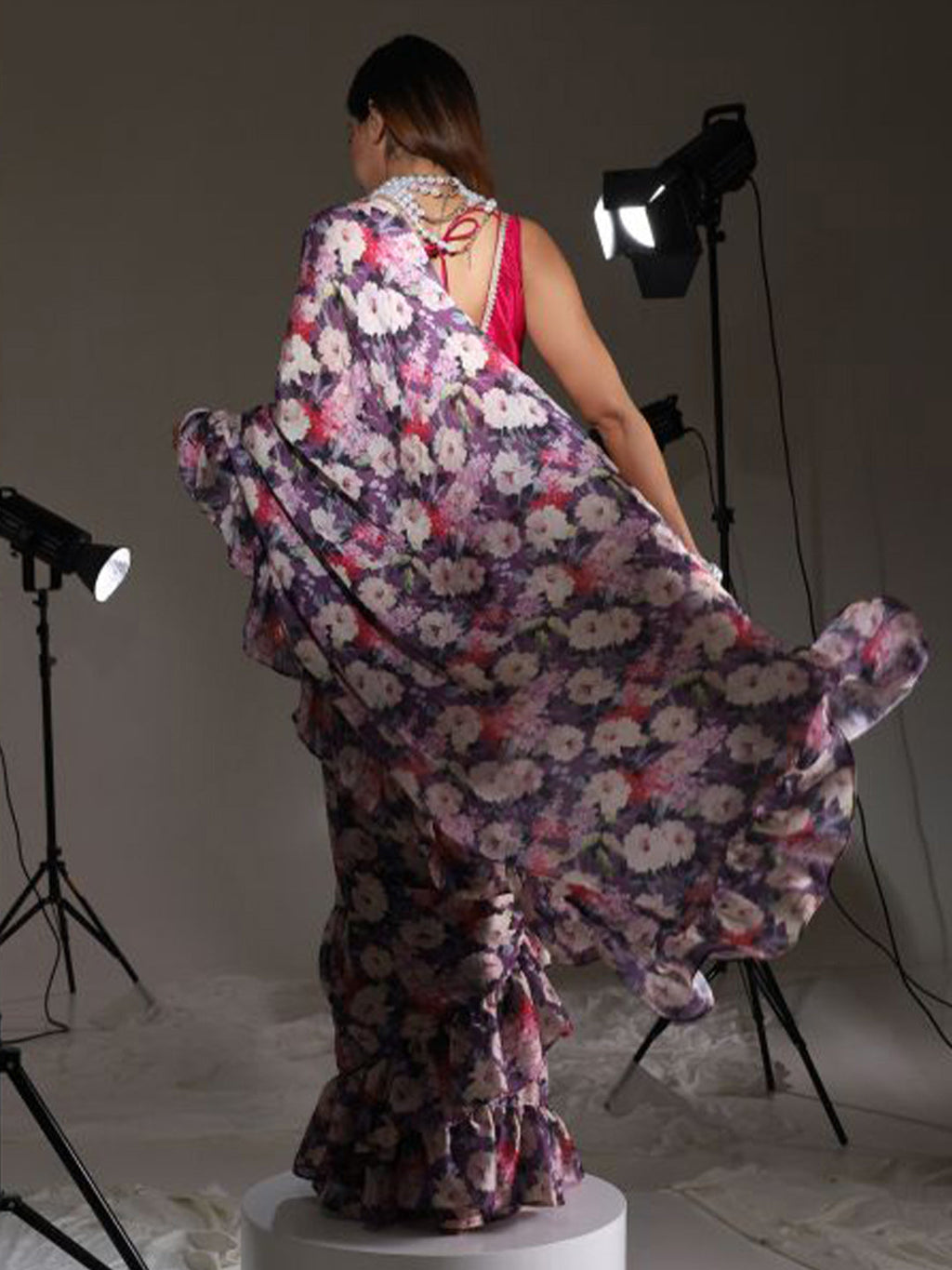 Tikhi Imli Floral Printed Satin Saree | Grocsy