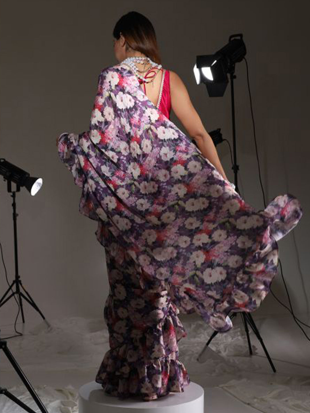 Tikhi Imli Floral Printed Satin Saree | Grocsy