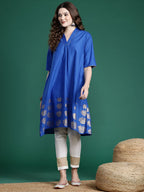Sangria Floral Foil Printed Gota Patti Detailed A-Line Kurta | Grocsy