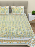 BELLA CASA Green & Blue Ethnic Motifs Cotton 180 TC King Bedsheet With 2 Pillow Covers | Grocsy