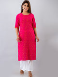 HERE&NOW Pink & White Geometric Embroidered Mirror Work Kurta with Palazzos | Grocsy