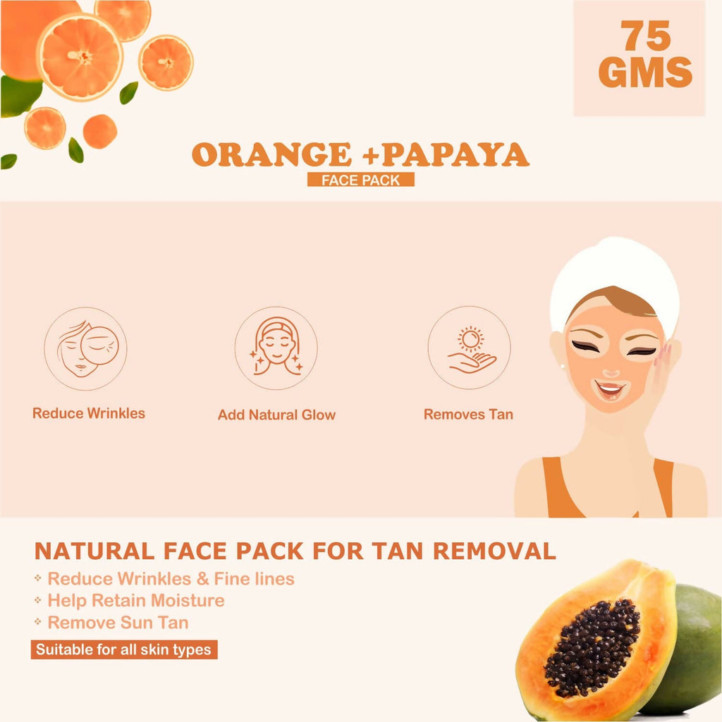Kimayra Organic Orange + Papaya Face Pack Powder For Tan Removal, Helps In Retain Moisture & Reduce Wrinkles & Fine Lines | Grocsy