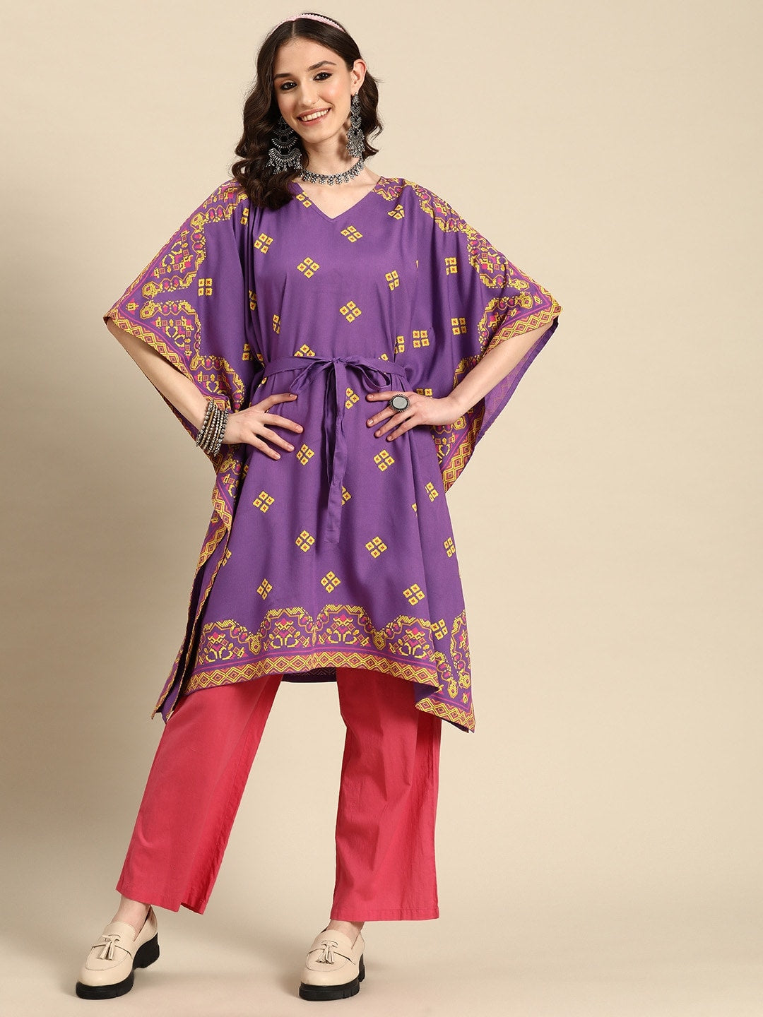 Sangria Women Ethnic Motifs Printed Kaftan Kurta | Grocsy